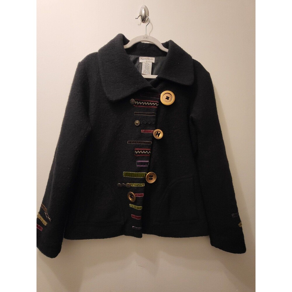 Vintage Northstyle 100% Wool Peacoat Womens Sz PS Black Witchy Cottage Teacher